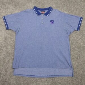 New York Mets Polo Shirt Mens XL Blue Knit Stitches Ringer Baseball MLB Golf